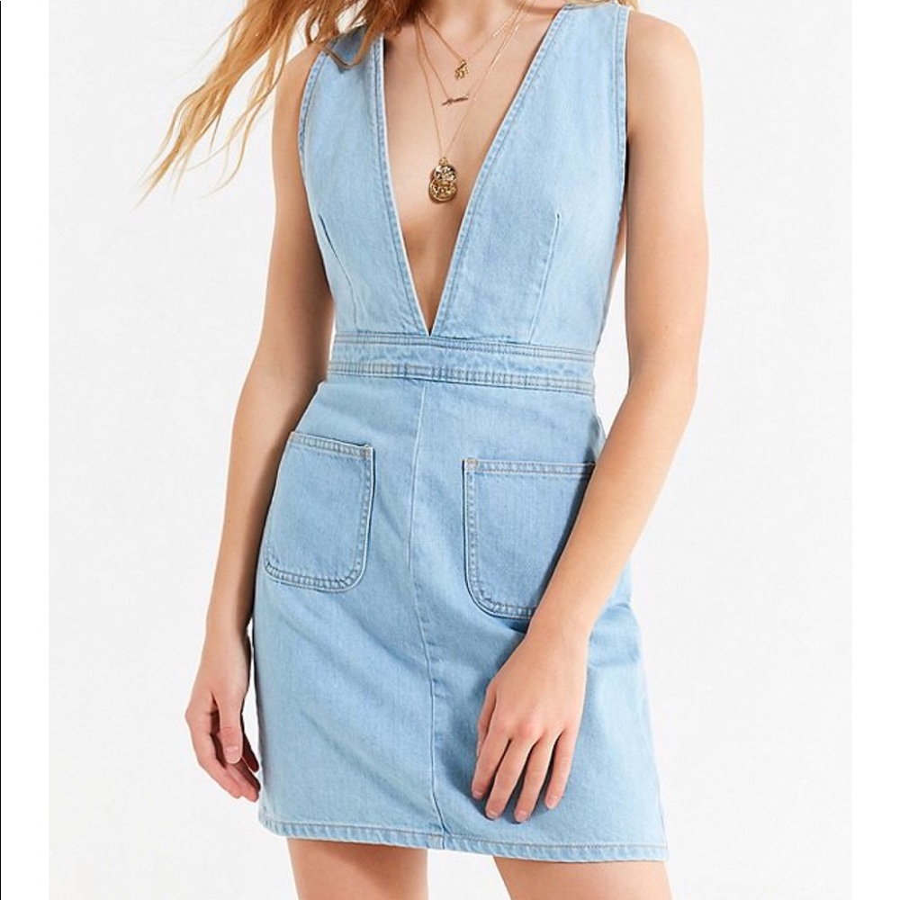 Urban Outfitters Plunge V neck denim mini dress